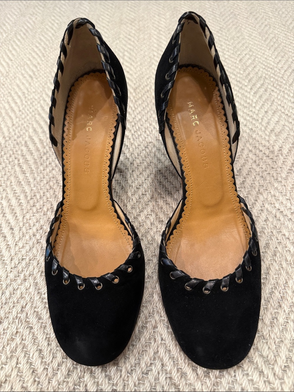 Marc Jacobs Black Suede D'Orsay heels with Braided Trim